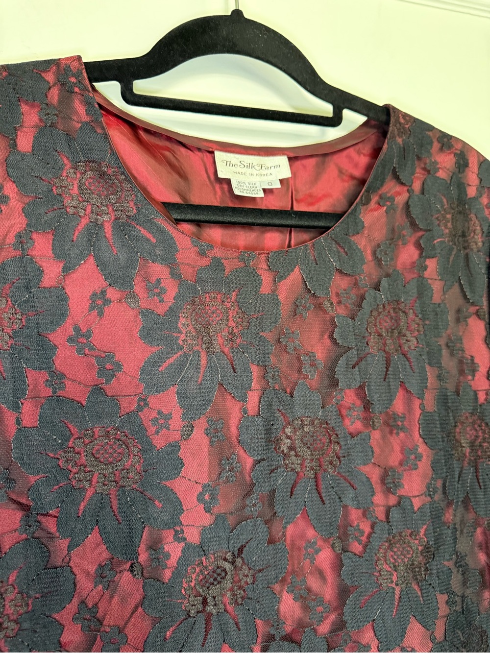 Vintage The Silk Farm Burgundy Floral Lace Overlay Scoop Neck Blouse 100% Silk 8 - Picture 2 of 10